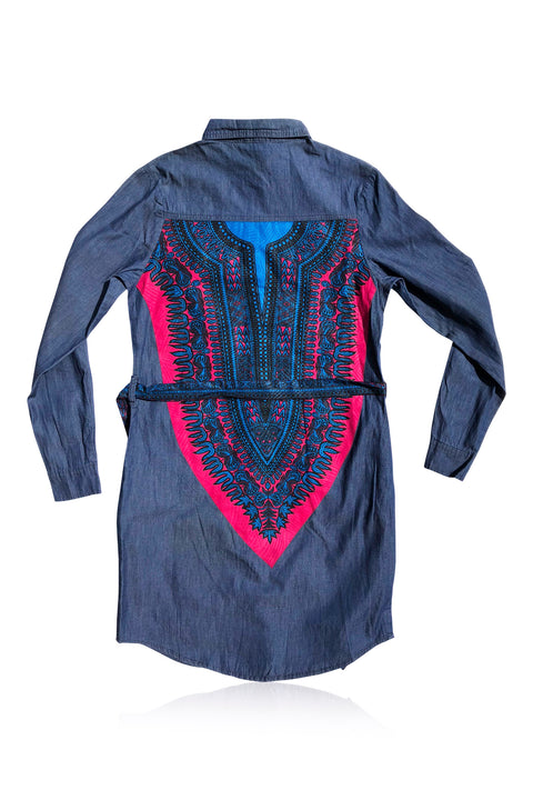 Banta Dashiki - Dark Denim Shirt Dress - Women&