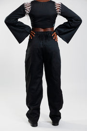 Loose Fit Cargo Trousers – Cargo Black / Deep Red - Female