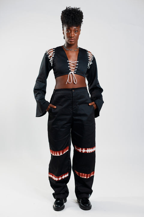 Loose Fit Cargo Trousers – Cargo Black / Deep Red - Female