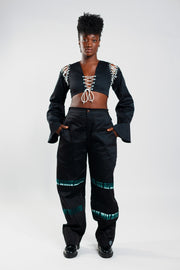 Loose Fit Cargo Trousers – Cargo Black / Deep Green - Female