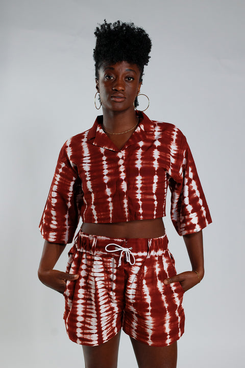 Cropped Resort Shirt – Deep Red - Female