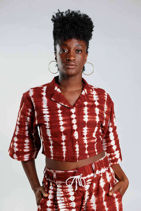 Cropped Resort Shirt – Deep Red - Female