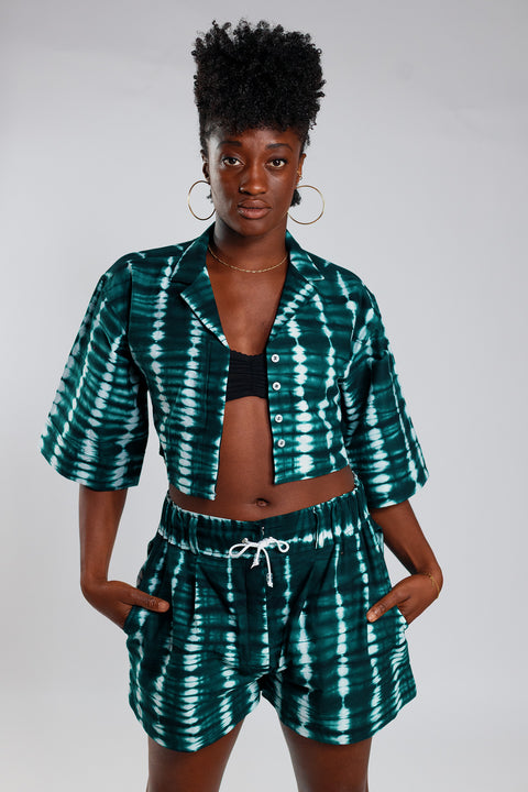 Cropped Resort Shirt – Deep Green - Female