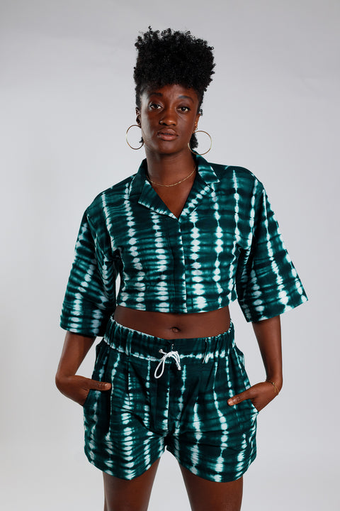 Cropped Resort Shirt – Deep Green - Female