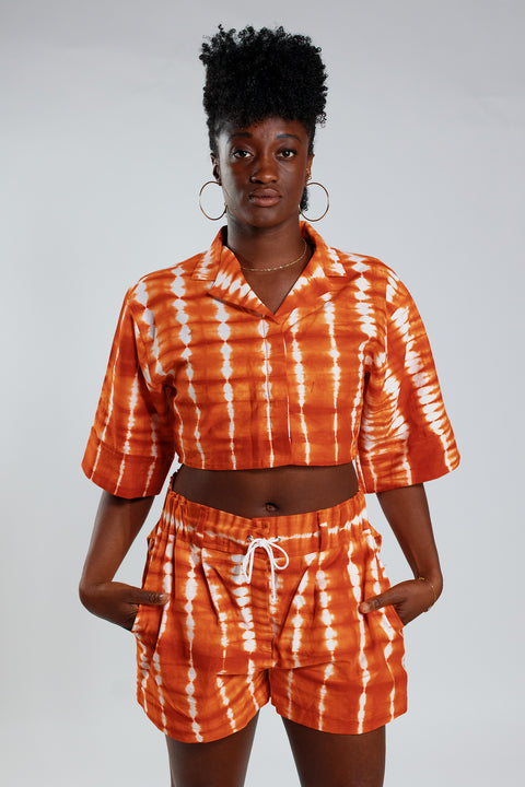 Cropped Resort Shirt – Orange - Female