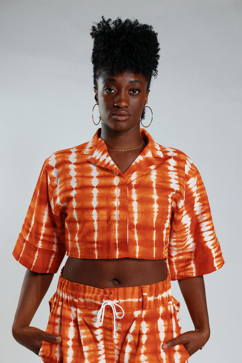 Cropped Resort Shirt – Orange - Female