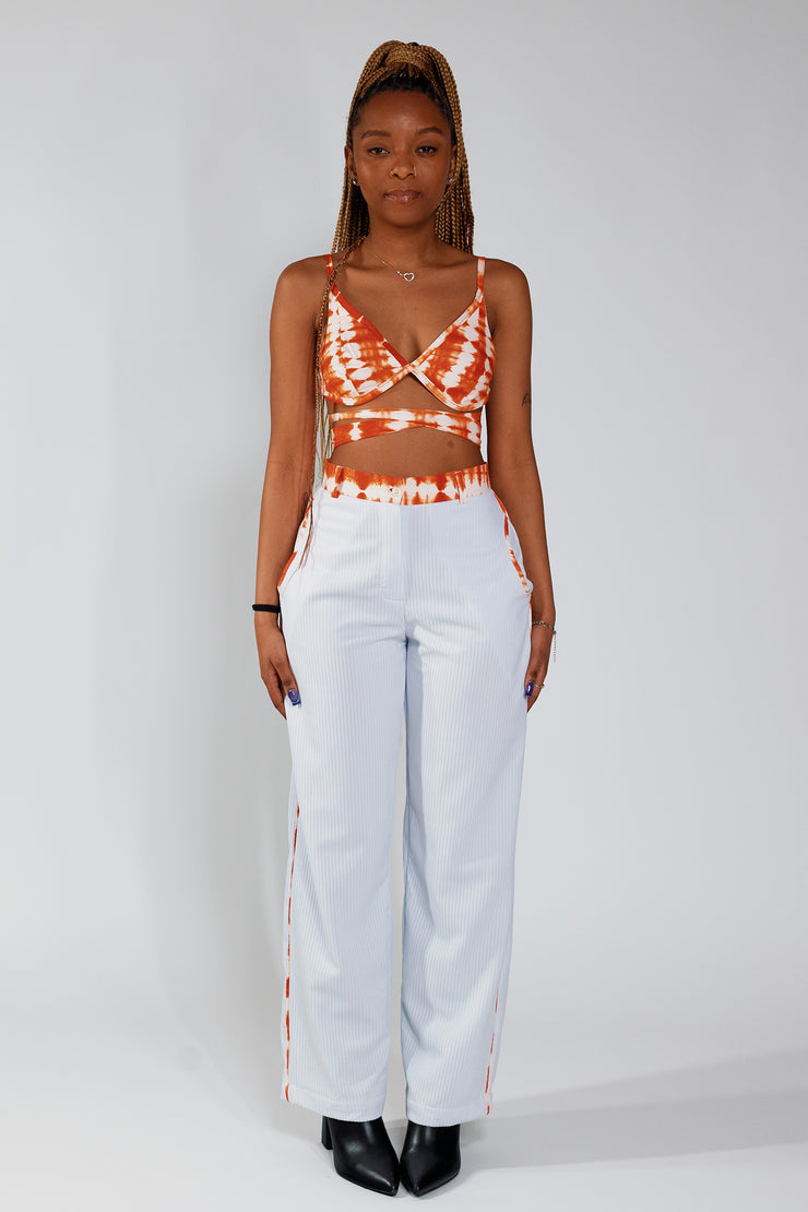 Flared Trousers – White Rib / Orange - Female
