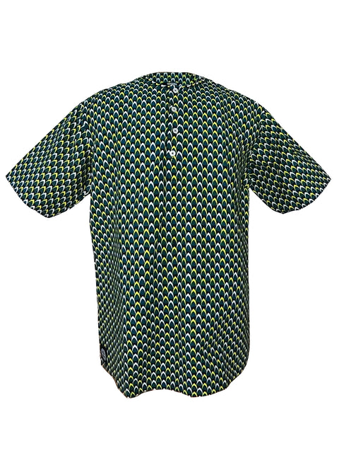Button Neck Buba - Tagrin Green print - Unisex